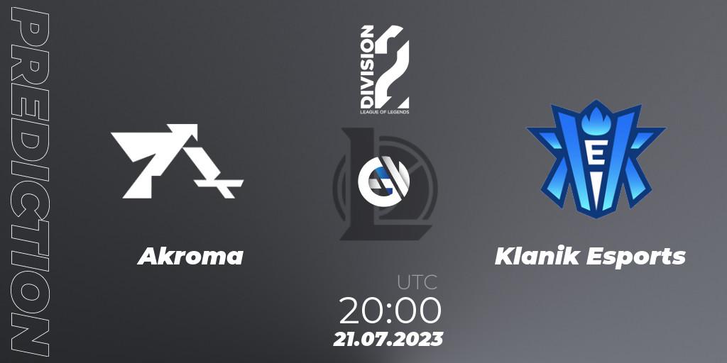 Prognose für das Spiel Akroma VS Klanik Esports. 21.07.2023 at 20:00. LoL - LFL Division 2 Summer 2023 - Group Stage