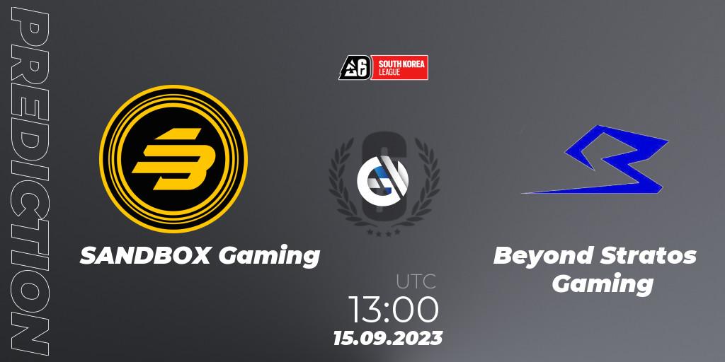 Prognose für das Spiel SANDBOX Gaming VS Beyond Stratos Gaming. 15.09.23. Rainbow Six - South Korea League 2023 - Stage 2