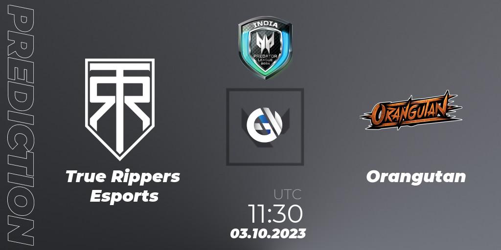 Prognose für das Spiel True Rippers Esports VS Orangutan. 05.10.2023 at 11:15. VALORANT - Predator League 2024: India