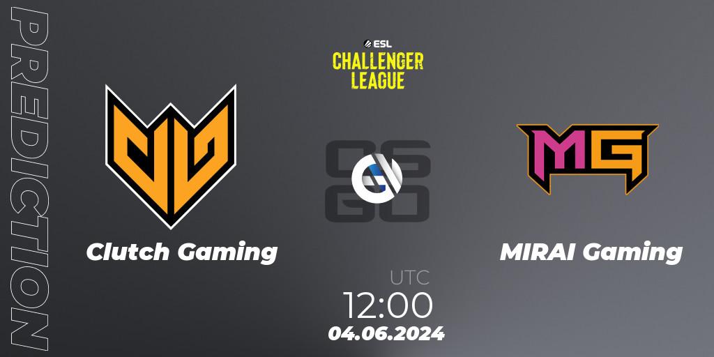 Prognose für das Spiel Clutch Gaming VS MIRAI Gaming. 04.06.2024 at 12:00. Counter-Strike (CS2) - ESL Challenger League Season 47: Asia