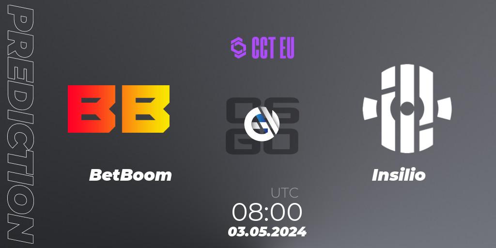 Prognose für das Spiel BetBoom VS Insilio. 03.05.2024 at 08:00. Counter-Strike (CS2) - CCT Season 2 Europe Series 1
