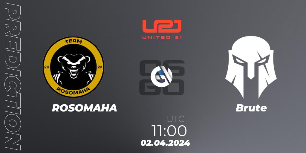 Prognose für das Spiel ROSOMAHA VS Brute. 02.04.24. CS2 (CS:GO) - United21 Season 14