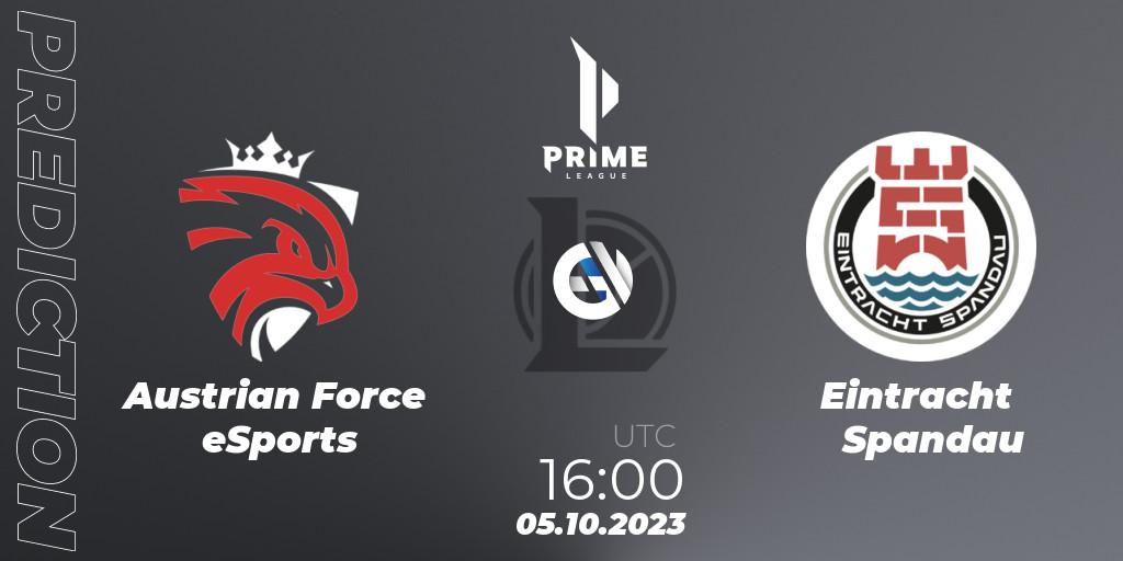 Prognose für das Spiel Austrian Force eSports VS Eintracht Spandau. 05.10.2023 at 16:00. LoL - Prime League Pokal 2023
