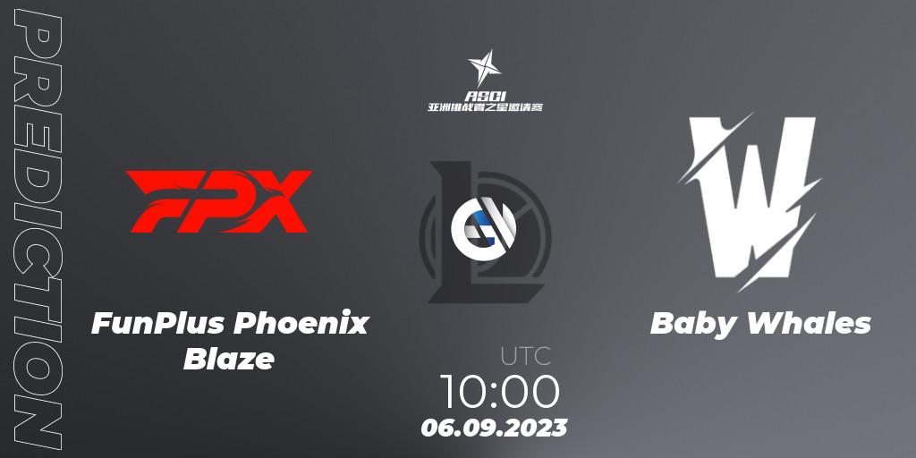 Prognose für das Spiel FunPlus Phoenix Blaze VS Baby Whales. 06.09.2023 at 10:00. LoL - Asia Star Challengers Invitational 2023