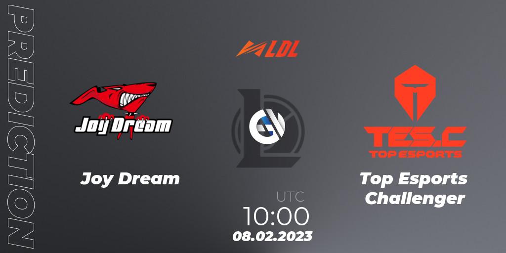 Prognose für das Spiel Joy Dream VS Top Esports Challenger. 08.02.2023 at 09:33. LoL - LDL 2023 - Swiss Stage