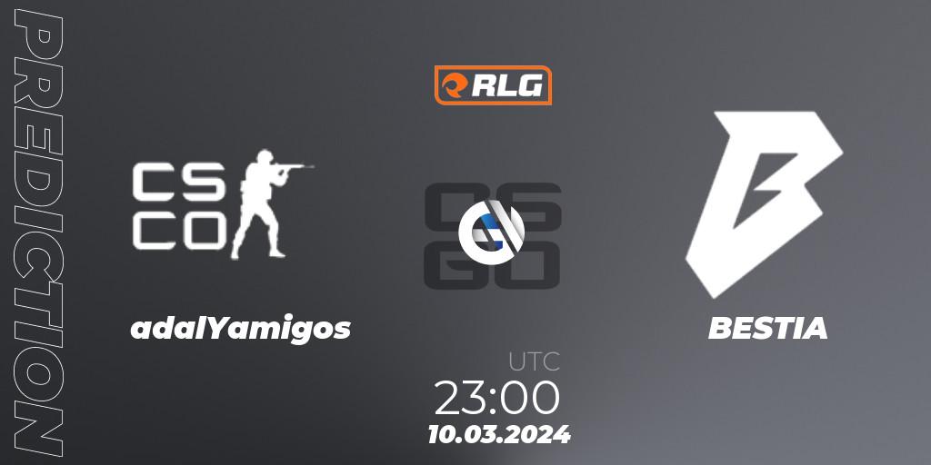 Prognose für das Spiel adalYamigos VS BESTIA. 10.03.2024 at 23:35. Counter-Strike (CS2) - RES Latin American Series #2
