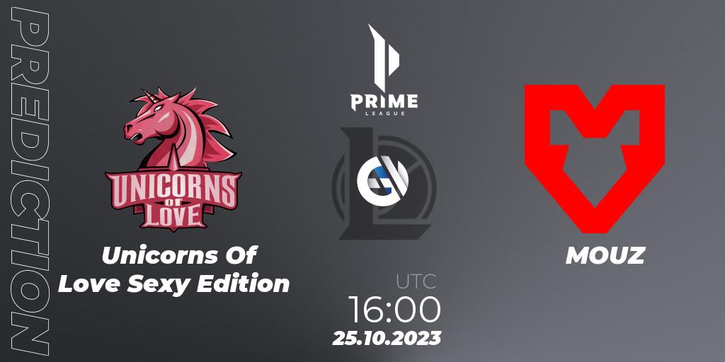 Prognose für das Spiel Unicorns Of Love Sexy Edition VS MOUZ. 25.10.2023 at 16:00. LoL - Prime League Pokal 2023