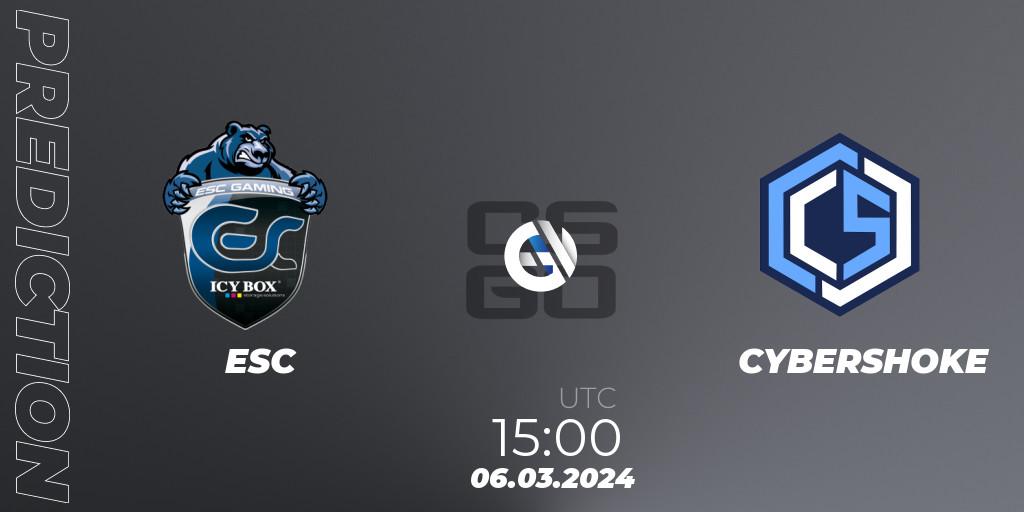 Prognose für das Spiel ESC VS CYBERSHOKE. 06.03.24. CS2 (CS:GO) - ESEA Season 48: Advanced Division - Europe