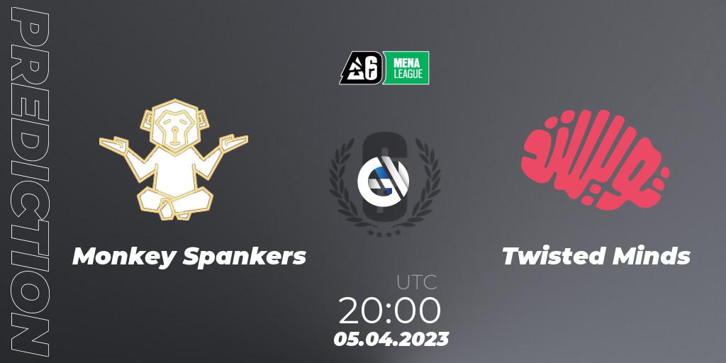 Prognose für das Spiel Monkey Spankers VS Twisted Minds. 05.04.2023 at 20:00. Rainbow Six - MENA League 2023 - Stage 1