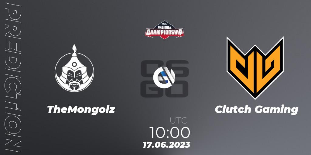 Prognose für das Spiel TheMongolz VS Clutch Gaming. 17.06.2023 at 10:00. Counter-Strike (CS2) - ESN National Championship 2023