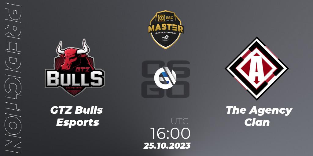 Prognose für das Spiel GTZ Bulls Esports VS The Agency Clan. 25.10.23. CS2 (CS:GO) - Master League Portugal Season 12: Online Stage