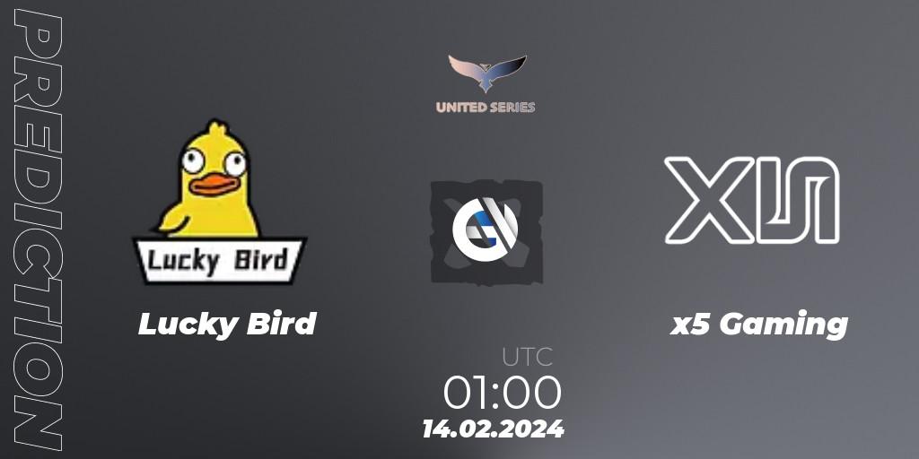 Prognose für das Spiel Lucky Bird VS x5 Gaming. 14.02.24. Dota 2 - United Series 1