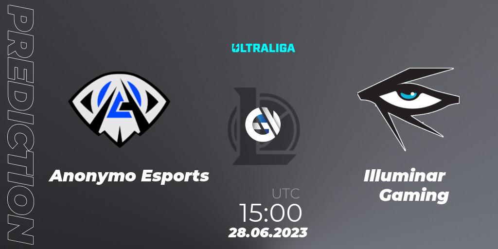 Prognose für das Spiel Anonymo Esports VS Illuminar Gaming. 28.06.2023 at 15:00. LoL - Ultraliga Season 10 2023 Regular Season