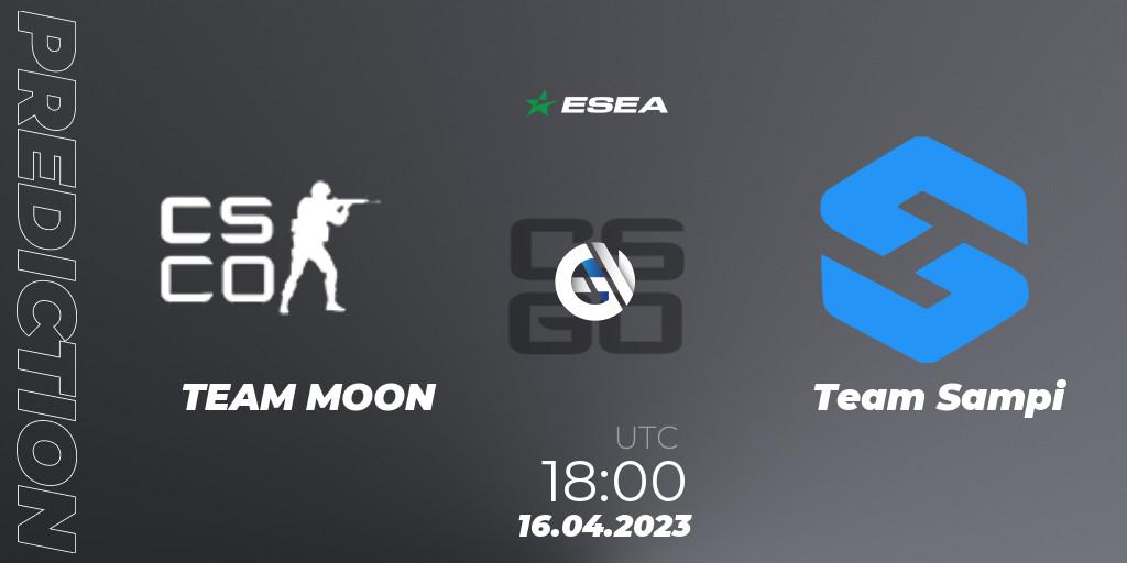 Prognose für das Spiel TEAM MOON VS Team Sampi. 26.04.2023 at 16:00. Counter-Strike (CS2) - ESEA Season 45: Advanced Division - Europe