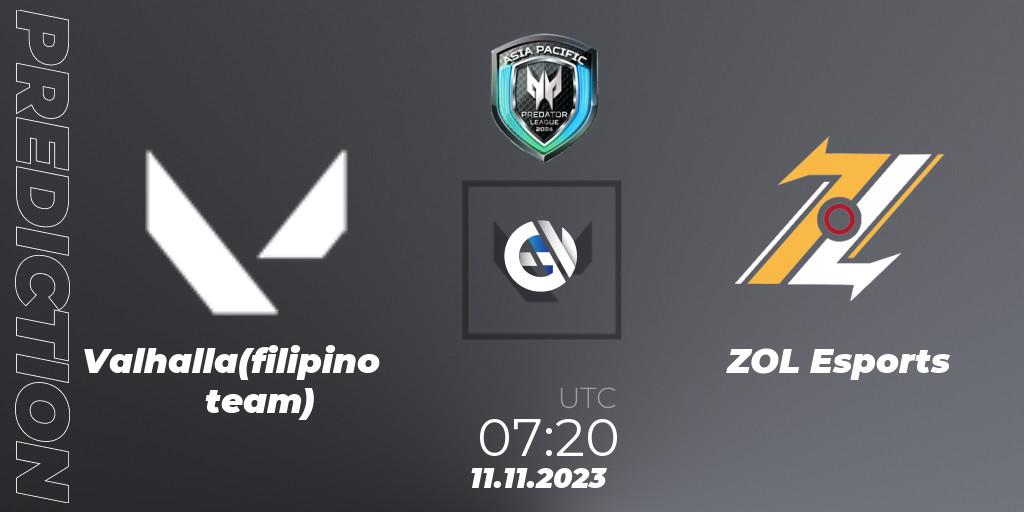 Prognose für das Spiel Valhalla(filipino team) VS ZOL Esports. 11.11.23. VALORANT - Predator League Philippines 2024