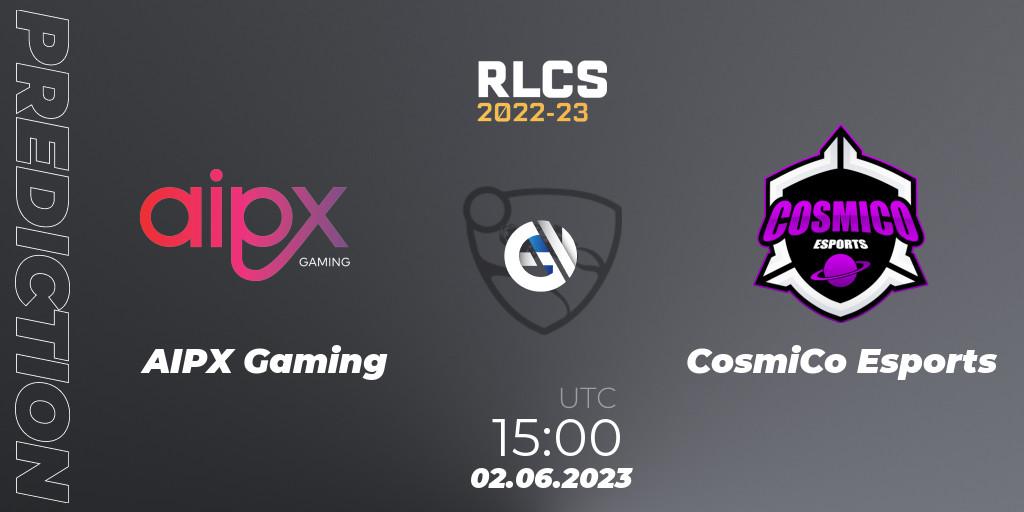 Prognose für das Spiel AIPX Gaming VS CosmiCo Esports. 09.06.23. Rocket League - RLCS 2022-23 - Spring: Sub-Saharan Africa Regional 3 - Spring Invitational