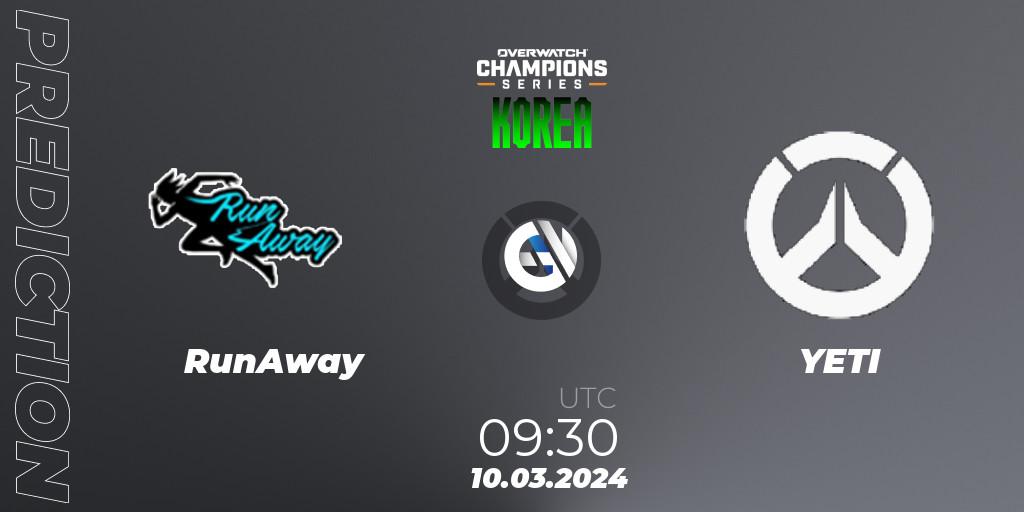 Prognose für das Spiel RunAway VS YETI. 10.03.24. Overwatch - Overwatch Champions Series 2024 - Stage 1 Korea