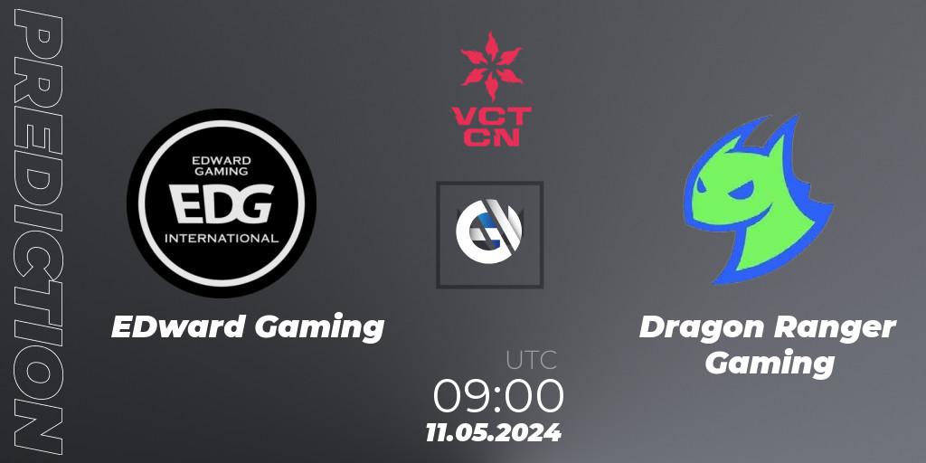 Prognose für das Spiel EDward Gaming VS Dragon Ranger Gaming. 11.05.2024 at 09:10. VALORANT - VCT 2024: China Stage 1