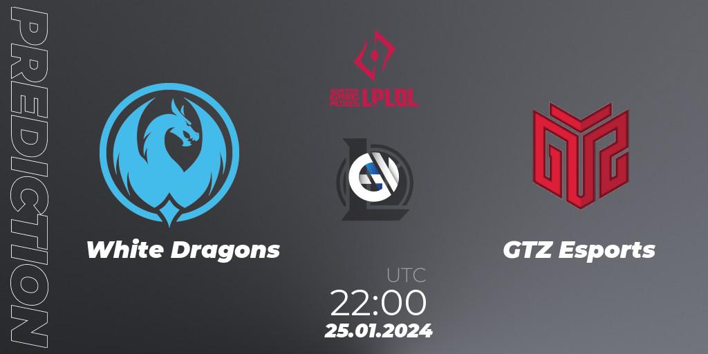 Prognose für das Spiel White Dragons VS GTZ Esports. 25.01.24. LoL - LPLOL Split 1 2024