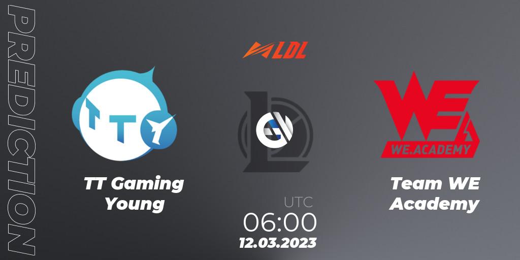 Prognose für das Spiel TT Gaming Young VS Team WE Academy. 12.03.2023 at 06:00. LoL - LDL 2023 - Regular Season