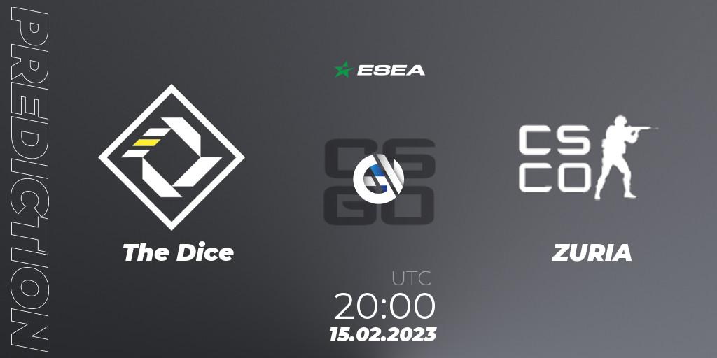 Prognose für das Spiel The Dice VS ZURIA. 15.02.2023 at 20:00. Counter-Strike (CS2) - ESEA Season 44: Advanced Division - Europe