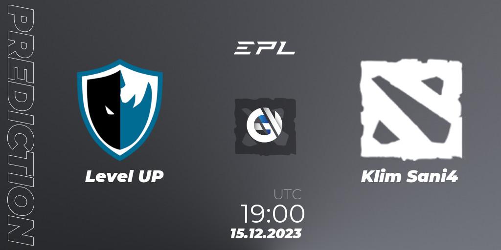 Prognose für das Spiel Level UP VS Klim Sani4. 22.12.2023 at 16:45. Dota 2 - European Pro League Season 15