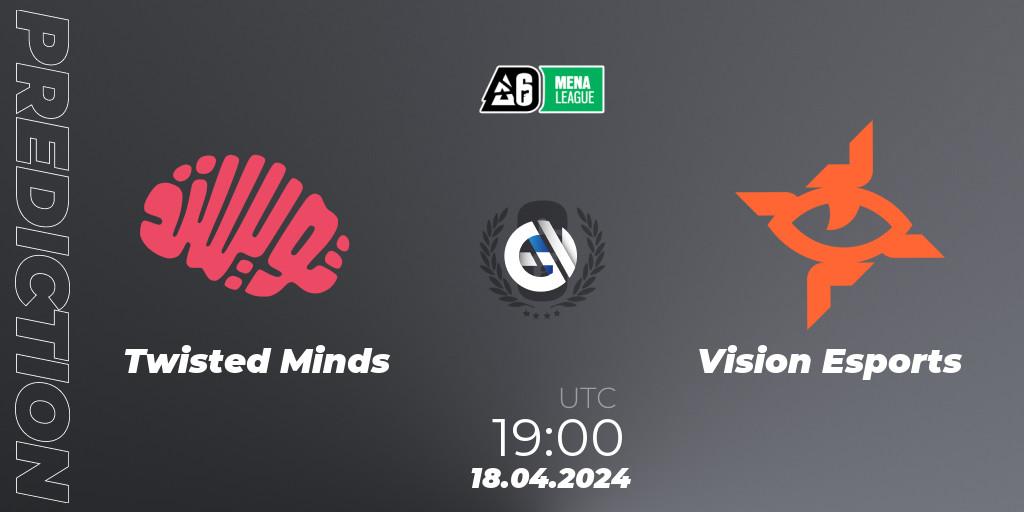 Prognose für das Spiel Twisted Minds VS Vision Esports. 18.04.2024 at 19:00. Rainbow Six - MENA League 2024 - Stage 1