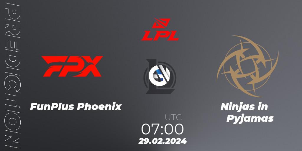 Prognose für das Spiel FunPlus Phoenix VS Ninjas in Pyjamas. 29.02.24. LoL - LPL Spring 2024 - Group Stage