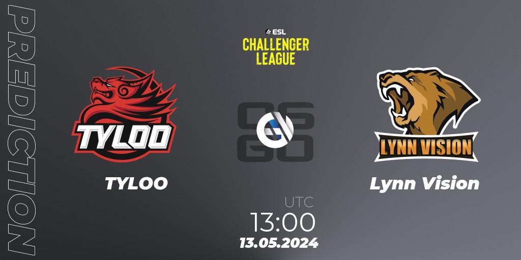 Prognose für das Spiel TYLOO VS Lynn Vision. 13.05.2024 at 13:00. Counter-Strike (CS2) - ESL Challenger League Season 47: Asia