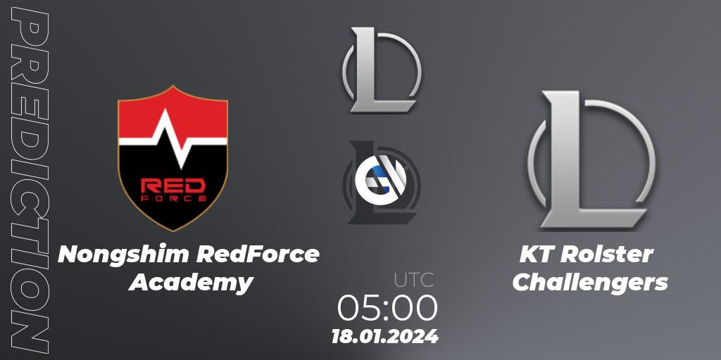 Prognose für das Spiel Nongshim RedForce Academy VS KT Rolster Challengers. 18.01.2024 at 05:00. LoL - LCK Challengers League 2024 Spring - Group Stage