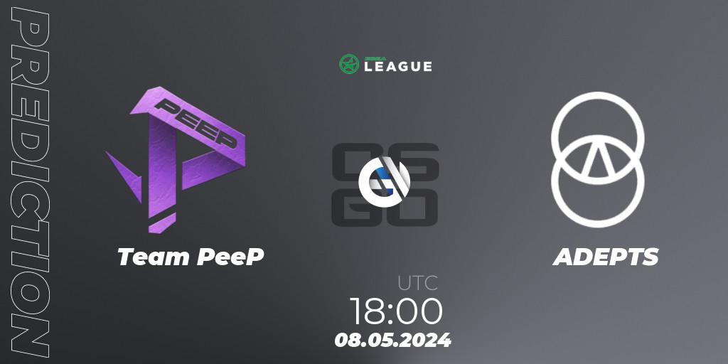 Prognose für das Spiel Team PeeP VS ADEPTS. 08.05.2024 at 18:00. Counter-Strike (CS2) - ESEA Season 49: Advanced Division - Europe