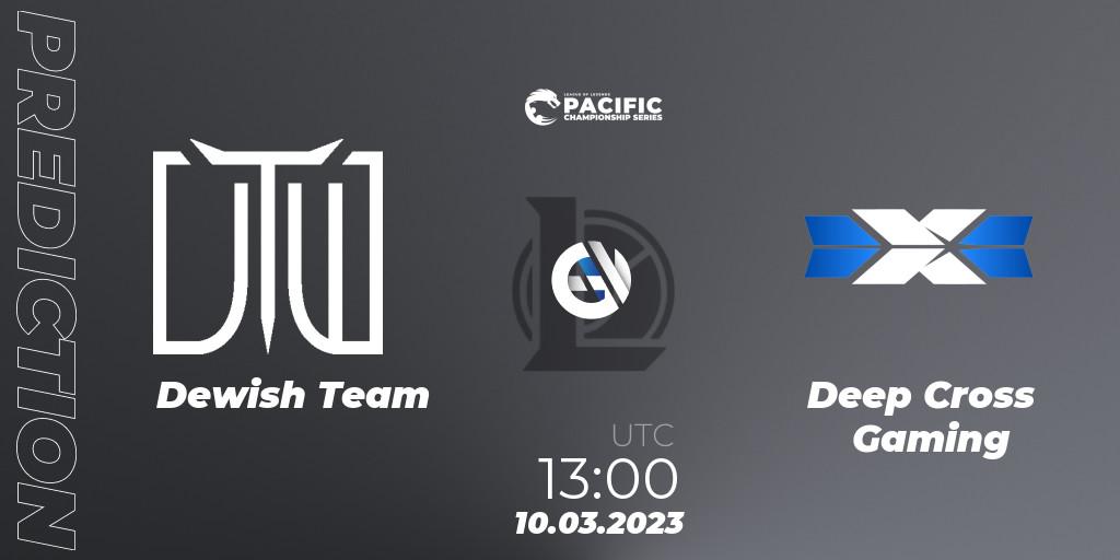 Prognose für das Spiel Dewish Team VS Deep Cross Gaming. 10.03.2023 at 13:20. LoL - PCS Spring 2023 - Group Stage