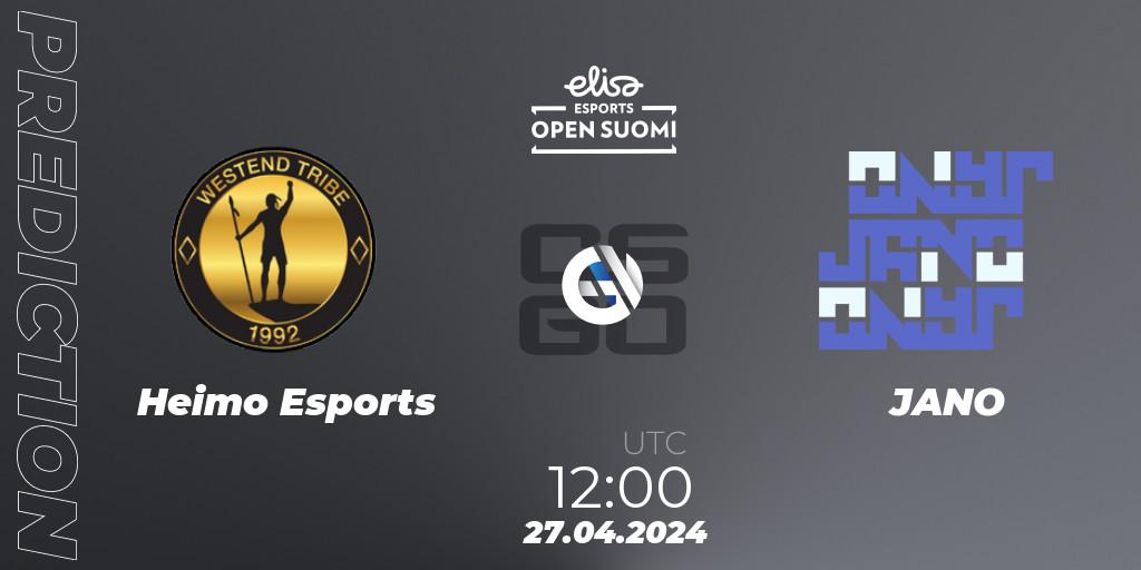 Prognose für das Spiel Heimo Esports VS JANO. 27.04.24. CS2 (CS:GO) - Elisa Open Suomi Season 6
