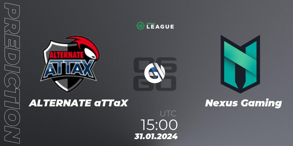 Prognose für das Spiel ALTERNATE aTTaX VS Nexus Gaming. 31.01.2024 at 15:00. Counter-Strike (CS2) - ESEA Season 48: Advanced Division - Europe