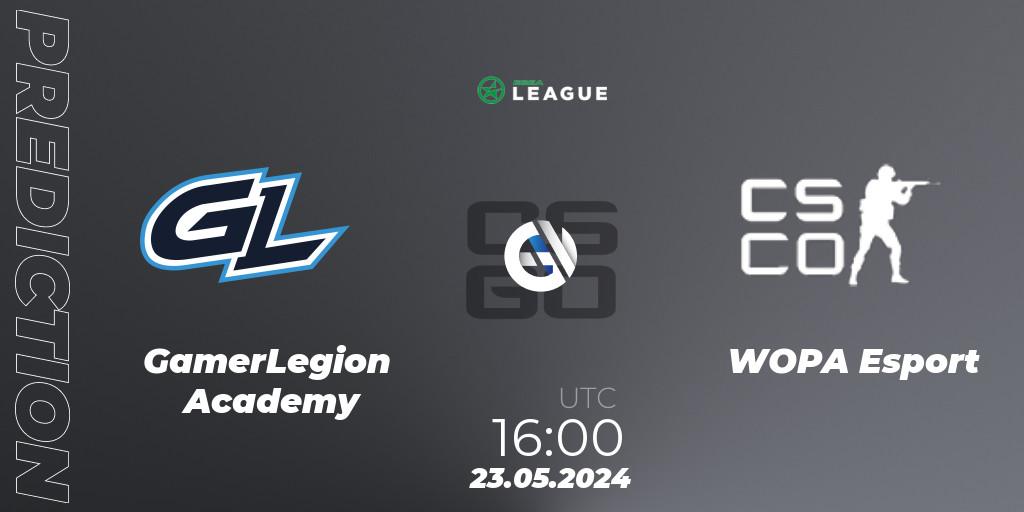 Prognose für das Spiel GamerLegion Academy VS WOPA Esport. 23.05.2024 at 16:00. Counter-Strike (CS2) - ESEA Season 49: Advanced Division - Europe
