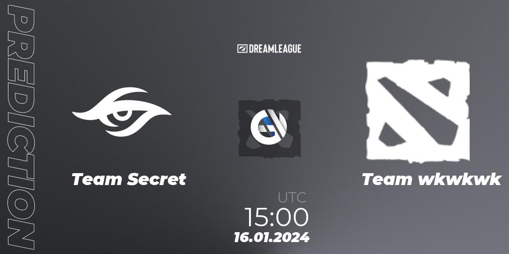 Prognose für das Spiel Team Secret VS Team wkwkwk. 16.01.24. Dota 2 - DreamLeague Season 22: Western Europe Closed Qualifier