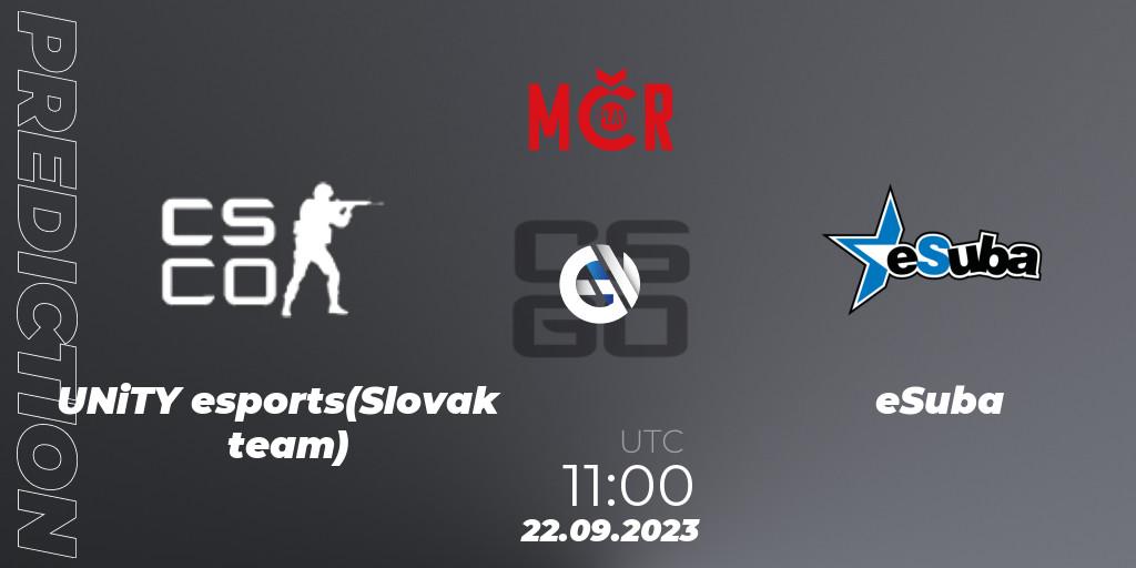 Prognose für das Spiel UNITY Esports VS eSuba. 22.09.23. CS2 (CS:GO) - Tipsport Cup Prague Fall 2023: Closed Qualifier