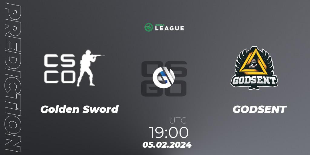 Prognose für das Spiel Golden Sword VS GODSENT. 05.02.2024 at 19:00. Counter-Strike (CS2) - ESEA Season 48: Advanced Division - Europe