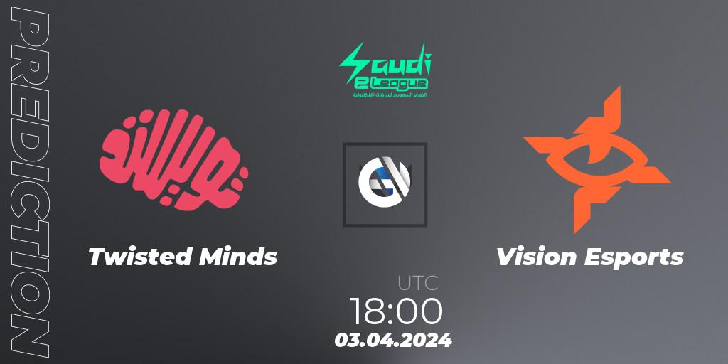 Prognose für das Spiel Twisted Minds VS Vision Esports. 03.04.2024 at 18:00. VALORANT - Saudi eLeague 2024: Major 1