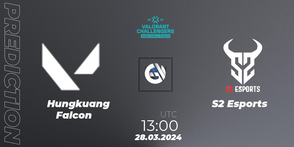 Prognose für das Spiel Hungkuang Falcon VS S2 Esports. 28.03.2024 at 14:30. VALORANT - VALORANT Challengers Hong Kong and Taiwan 2024: Split 1