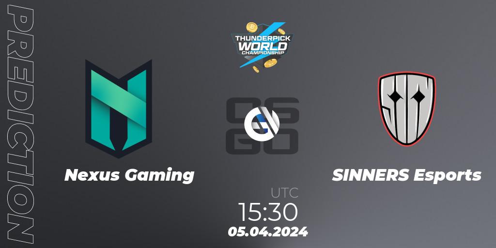 Prognose für das Spiel Nexus Gaming VS SINNERS Esports. 05.04.24. CS2 (CS:GO) - Thunderpick World Championship 2024: European Series #1