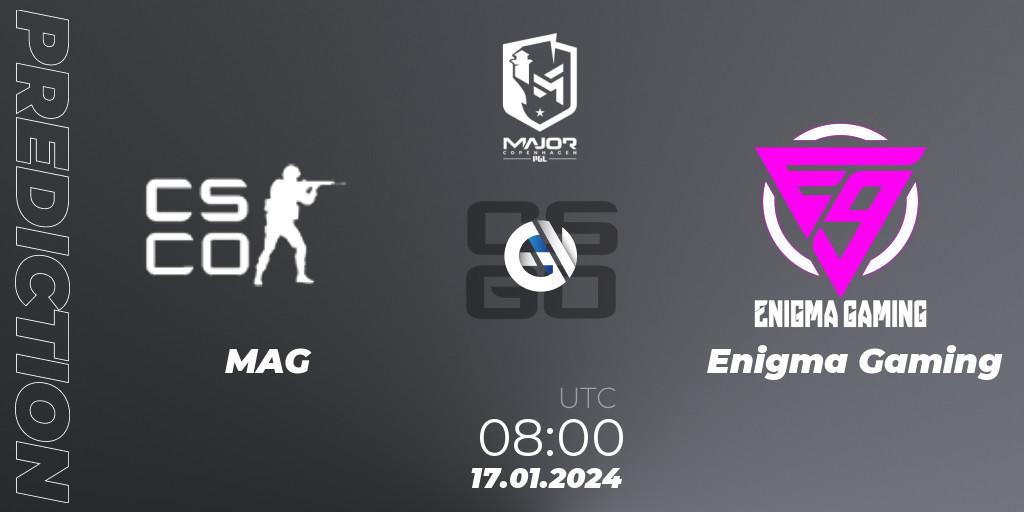 Prognose für das Spiel MAG VS Enigma Gaming. 17.01.2024 at 08:00. Counter-Strike (CS2) - PGL CS2 Major Copenhagen 2024 Asia RMR Open Qualifier
