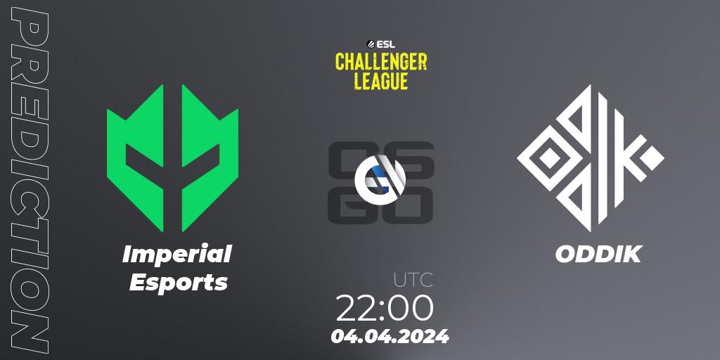 Prognose für das Spiel Imperial Esports VS ODDIK. 04.04.2024 at 22:00. Counter-Strike (CS2) - ESL Challenger League Season 47: South America