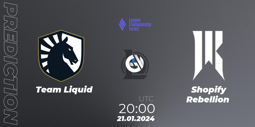 Prognose für das Spiel Team Liquid VS Shopify Rebellion. 21.01.24. LoL - LCS Spring 2024 - Group Stage