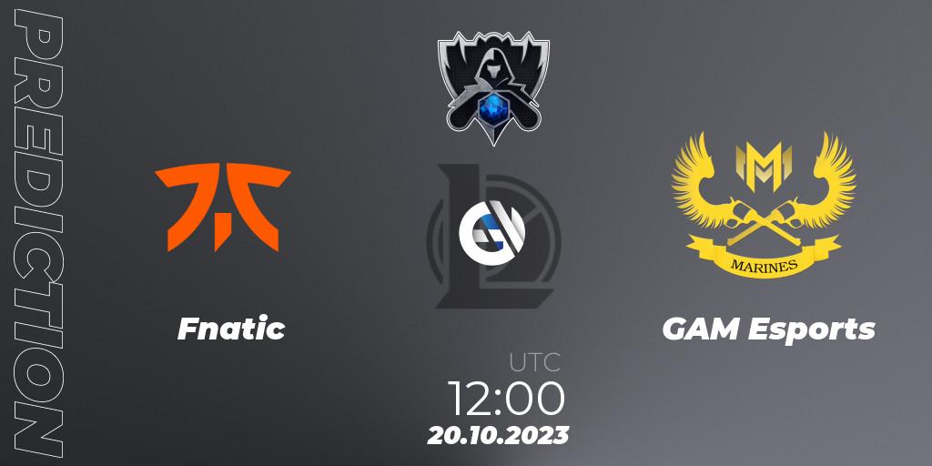 Prognose für das Spiel Fnatic VS GAM Esports. 20.10.2023 at 08:30. LoL - Worlds 2023 LoL - Group Stage