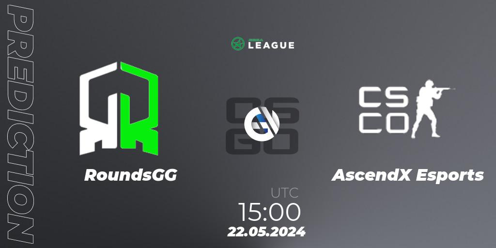 Prognose für das Spiel RoundsGG VS AscendX Esports. 22.05.2024 at 15:00. Counter-Strike (CS2) - ESEA Season 49: Advanced Division - Europe