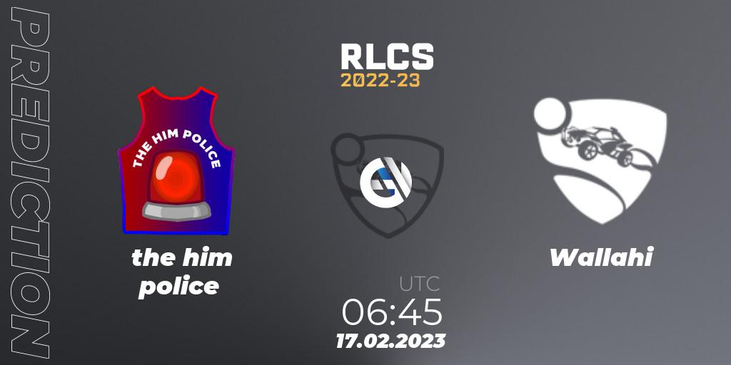 Prognose für das Spiel the him police VS Wallahi. 17.02.2023 at 06:45. Rocket League - RLCS 2022-23 - Winter: Oceania Regional 2 - Winter Cup