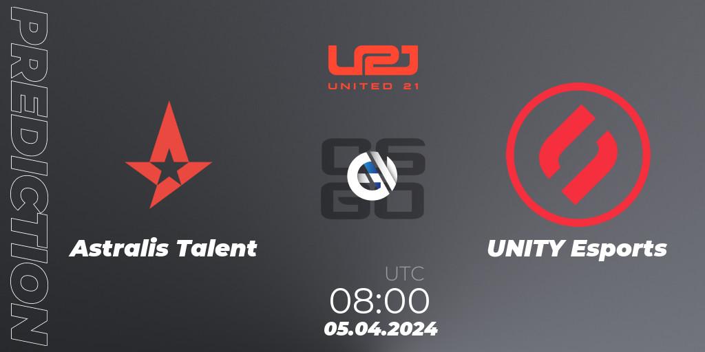 Prognose für das Spiel Astralis Talent VS UNITY Esports. 05.04.24. CS2 (CS:GO) - United21 Season 14