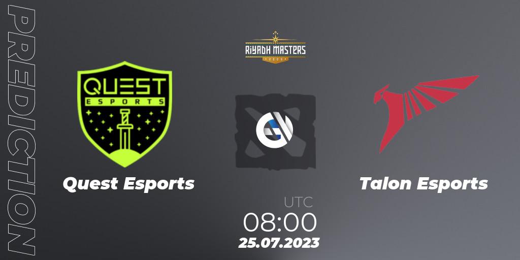 Prognose für das Spiel PSG Quest VS Talon Esports. 25.07.2023 at 08:05. Dota 2 - Riyadh Masters 2023