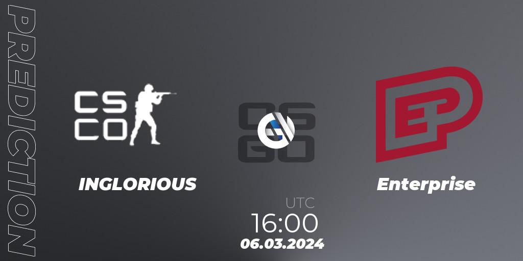 Prognose für das Spiel INGLORIOUS VS Enterprise. 06.03.24. CS2 (CS:GO) - ESEA Season 48: Advanced Division - Europe